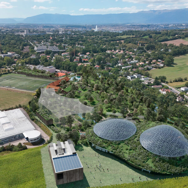 Zoom aérienne du projet de futur Bioparc Genève
